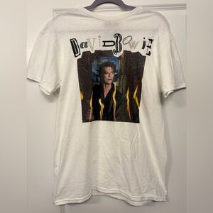 DAVID BOWIE Men's T-Shirt White Hours Era | Bowie On Tag | Flames
